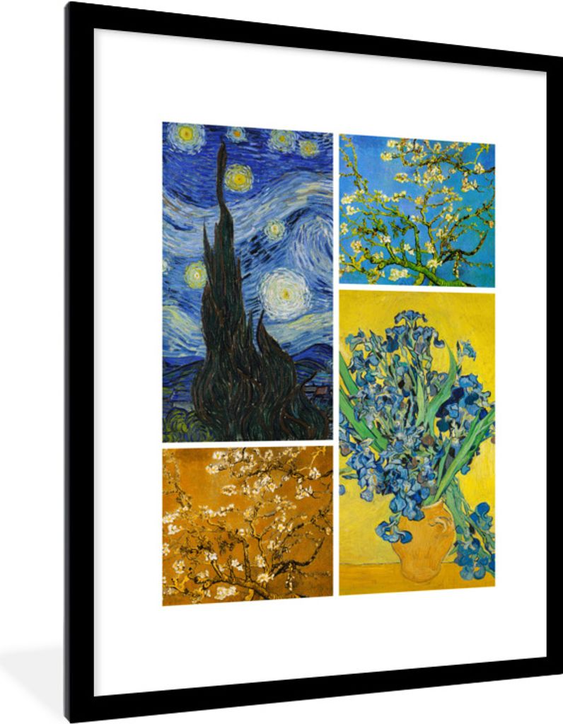 MuchoWow Gerahmtes Poster Collage - Van Gogh - Sternennacht 60x80 cm - Poster mit Schwarzem Bilderrahmen Wandposter Rahmen Foto Bilder - Wohnzimm...