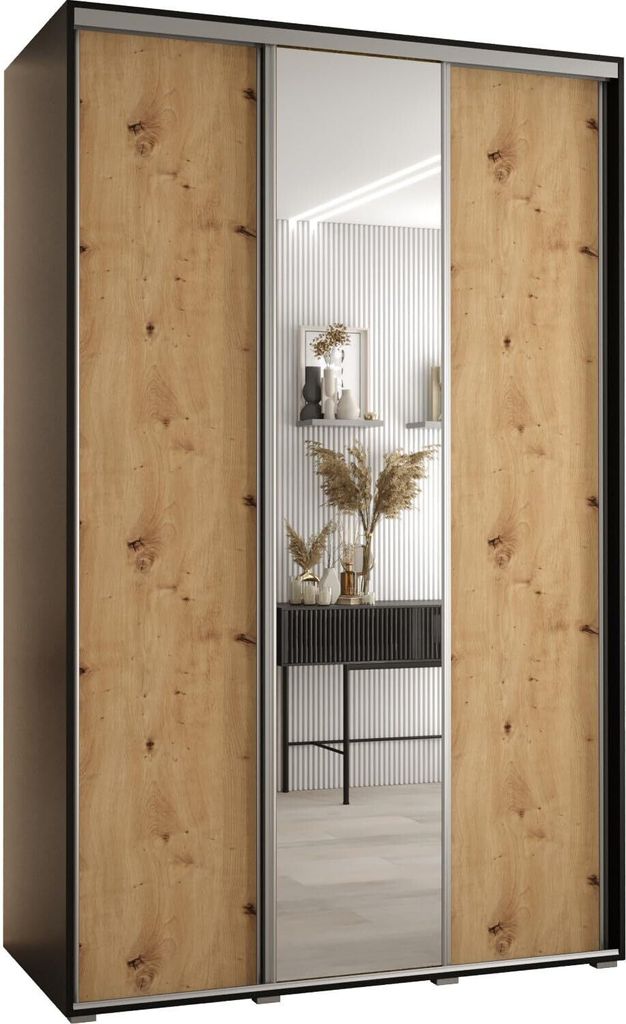 MEBLE KRYSPOL Davos 3 Schrank, drei Türen - 235,2x160x60 cm - Schwarz Artisan Silber