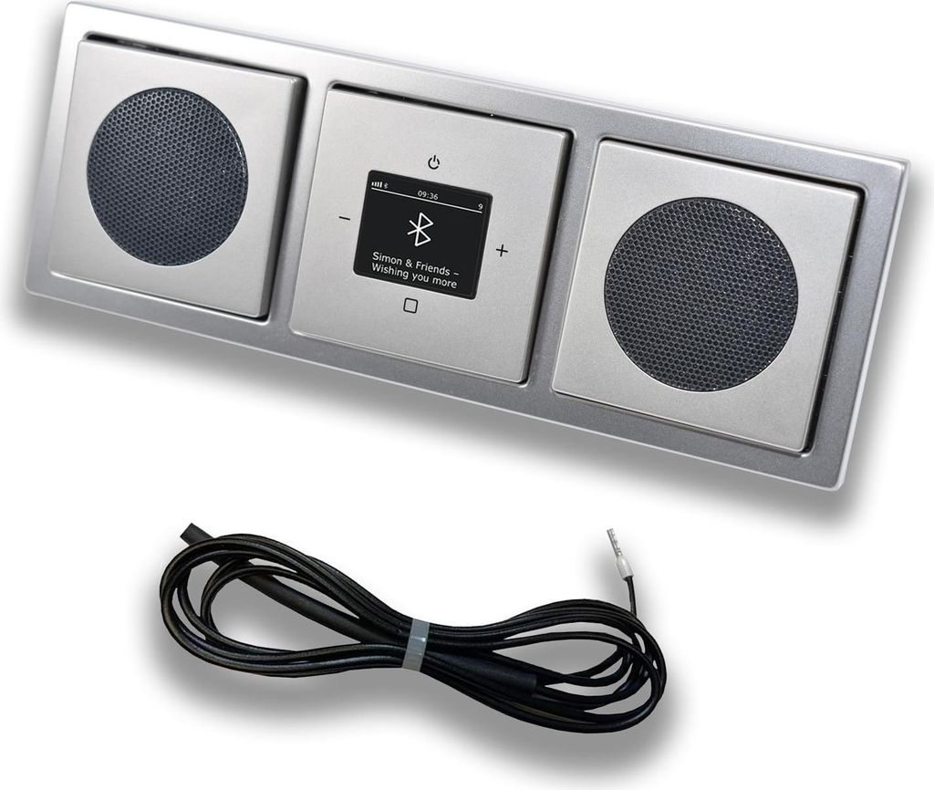 Busch Jäger DAB+ Unterputz Bluetooth (in and out) Radio 8217U-101 PUR Edelstahl, Set mit 2 x Lautsprecher, Abdeckungen und Rahmen + 0,9 m EBROM Wu...