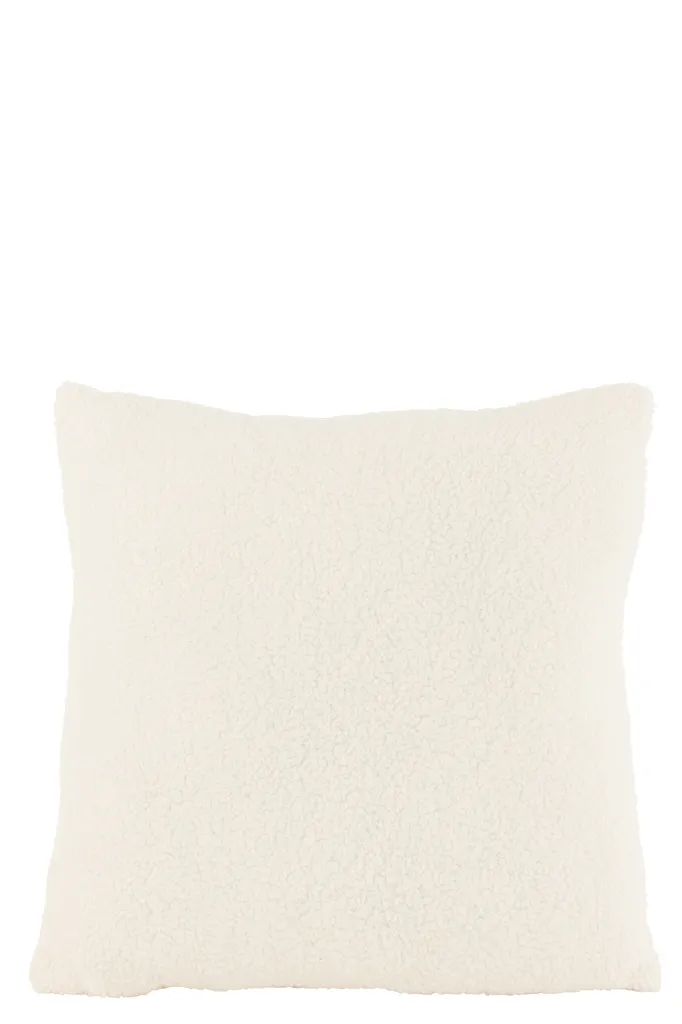 Coussin J-Line Teddy Bouclé Blanc : Redonnez du Volume à votre Déco