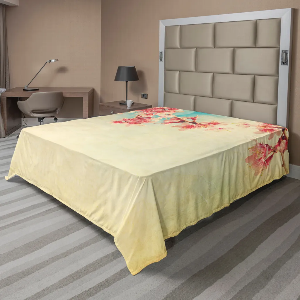 Drap de lit décoratif imprimé nature fleurs rose et bleu - 266x260 cm