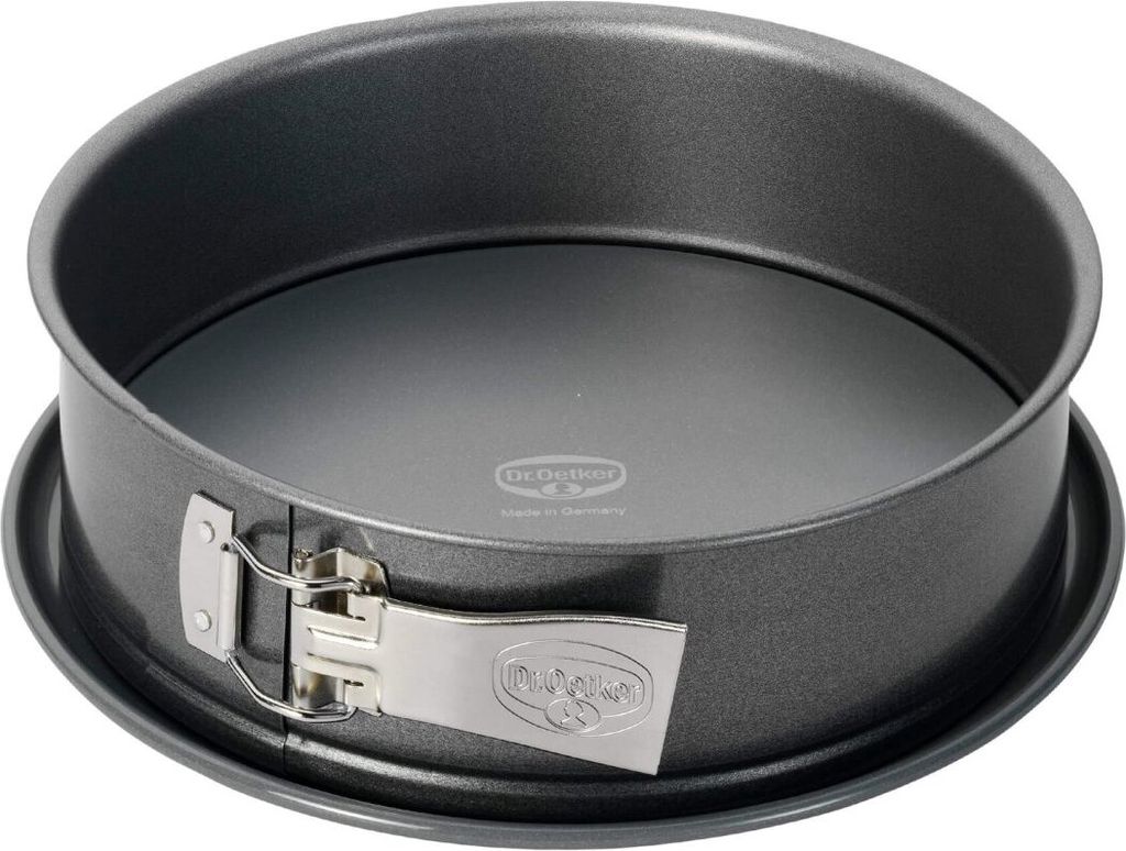 Dr. Oetker Springform Ø 24 cm, auslaufsichere Kuchenform, runde Backform aus Stahl mit keramisch verstärkter Antihaft-Beschichtung (Farbe: grau)
