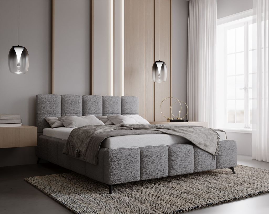 ADIDAR Zeitloses Polsterbett Gabi 200x200 cm - mit Metallrahmen, Bettkasten, Lattenrost, Robuste Konstruktion - Grau (Anthology 17)