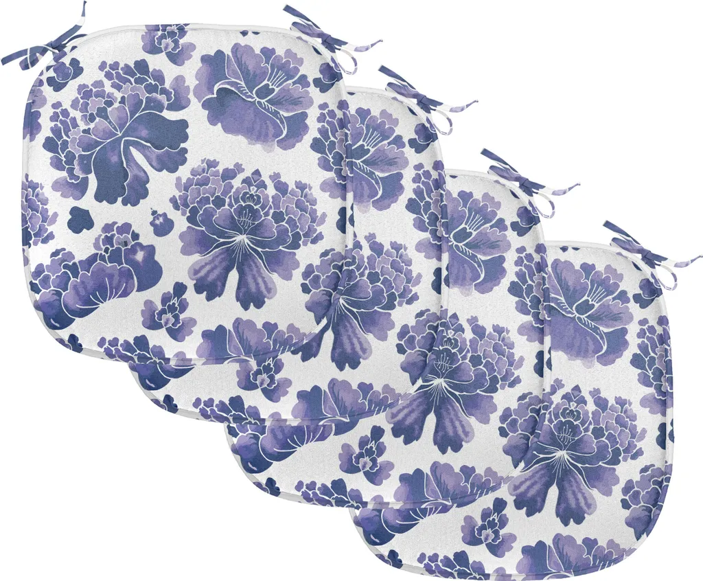 ABAKUHAUS Imbottitura tradizionale per sedie da sala da pranzo, Chinese Lotus, Cuscino decorativo impermeabile con cinturini per sedie da cucina, 40 cm x 40 cm - Confezione da 4, Viola Viola Bianco
