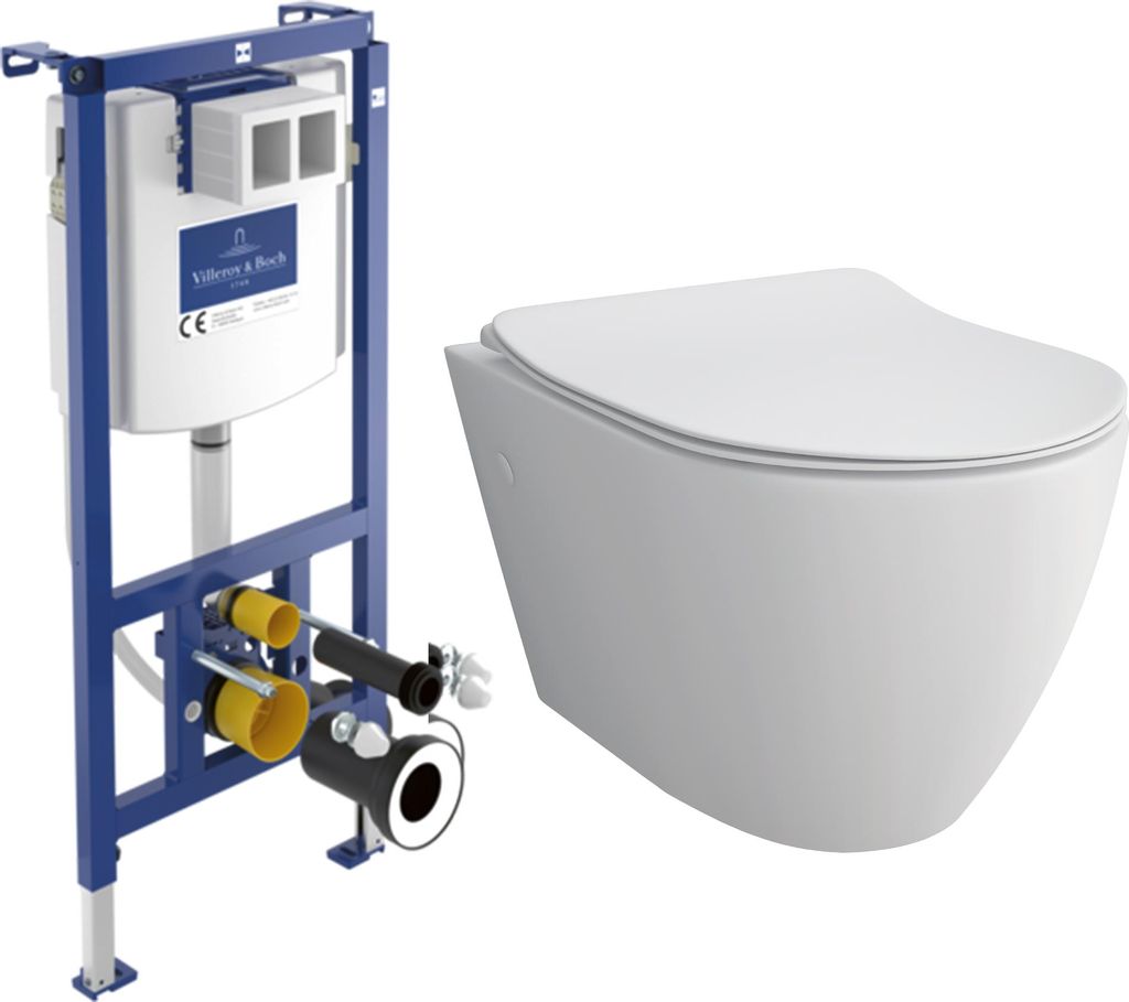 Alpenberger Hänge WC Set | Spülrandlos | ViConnect Spülkasten | Villeroy & Boch | WC mit Absenkautomatik | Nano-Beschichtung (9024, ohne Betäti...
