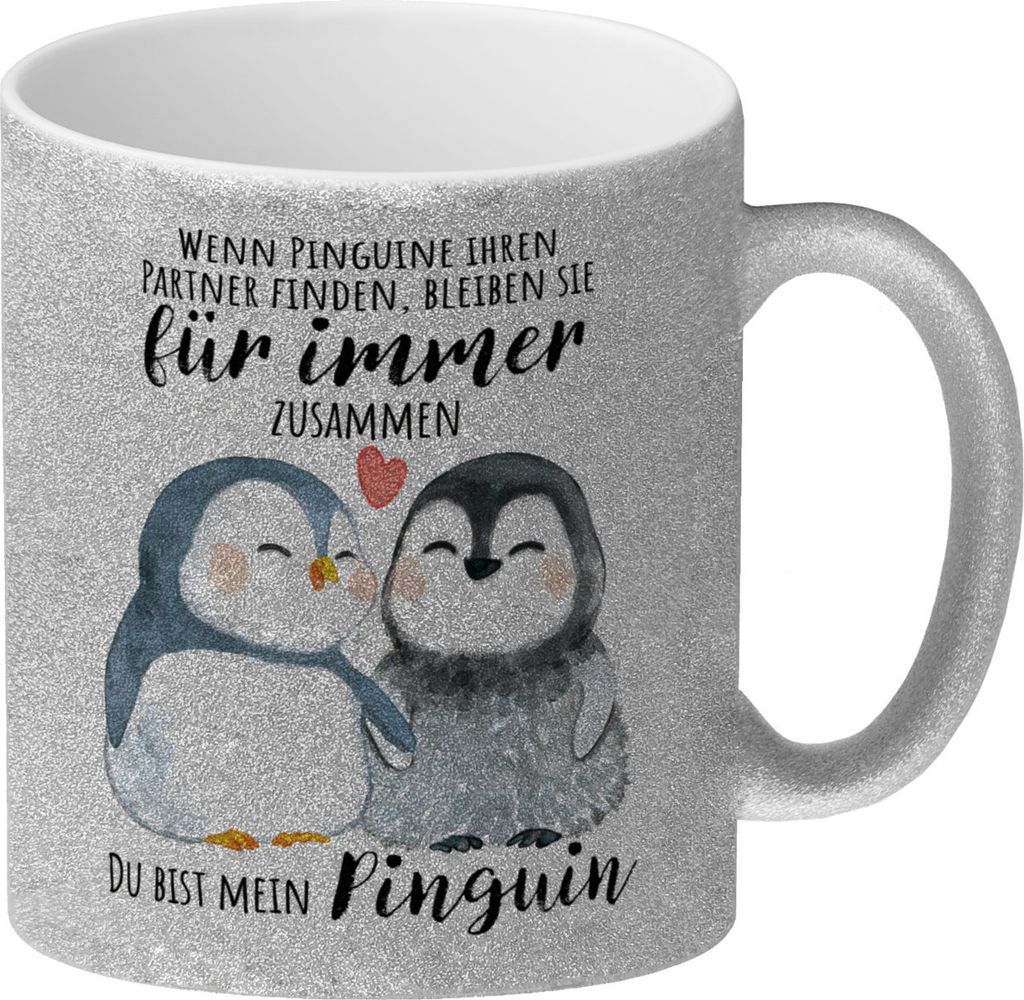 Pinguin Glitzer-Kaffeebecher mit Spruch Du bist mein ewiger Produktbild 