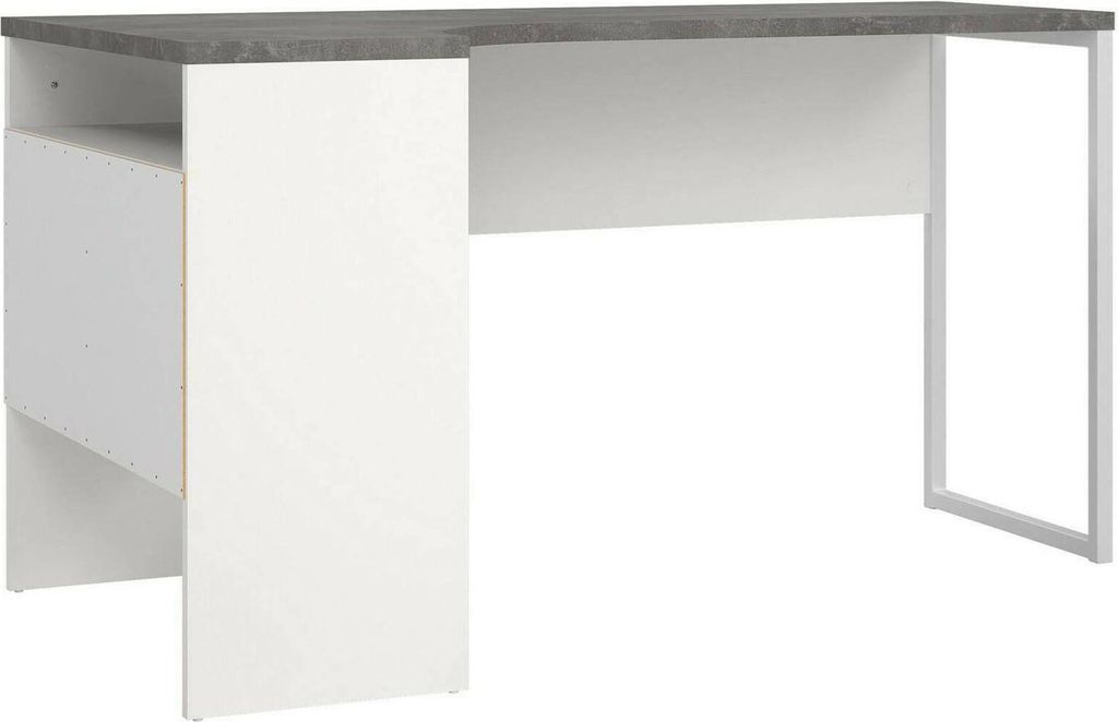 Schreibtisch Moire, Mehrzweckschreibtisch, Bürotisch für PC, Eckschreibtisch, 145x81 h77 cm, Weiß und Grau