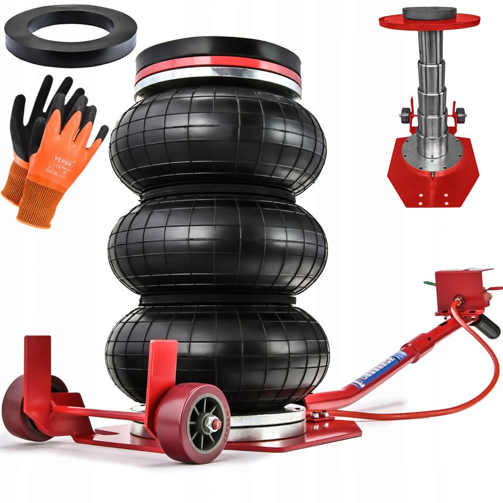 Pneumatischer Wagenheber 3,5T + Gummiauflage + Montagehandschuhe, Autoheber, Luftheber, 150-400 mm Autoheber mit dreifacher Tasche SUV PKW MF80131