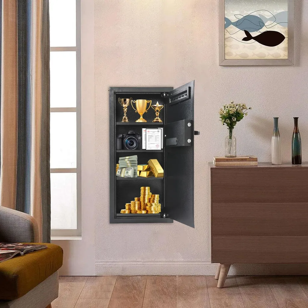 Coffre-fort mural pour documents et bijoux - Code de sécurité - Gris - 5