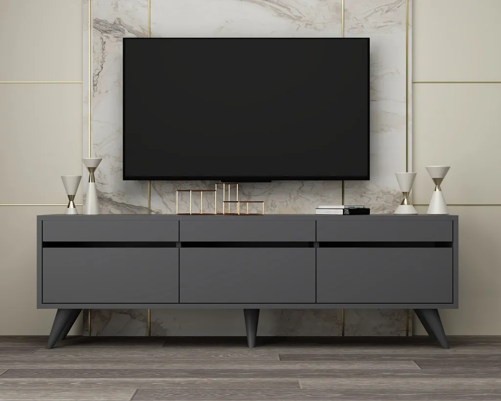 Meuble TV River 150 cm Anthracite : Gain de Place et Design Anti-Rayure