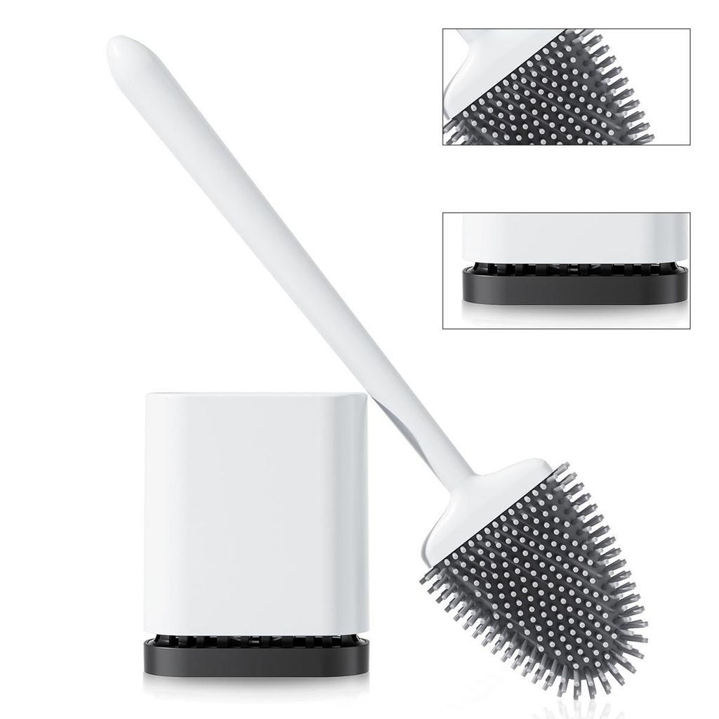 Wandhalterung WC-Bürste Silikon – Toilettenbürste Set ohne Bohren, hygienisch & tropffrei, 360° Reinigung, Weiß
