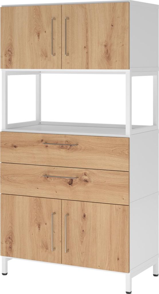 Kombischrank FlexWall 4OH 1offen Sockel weiß/asteiche 4032062308554