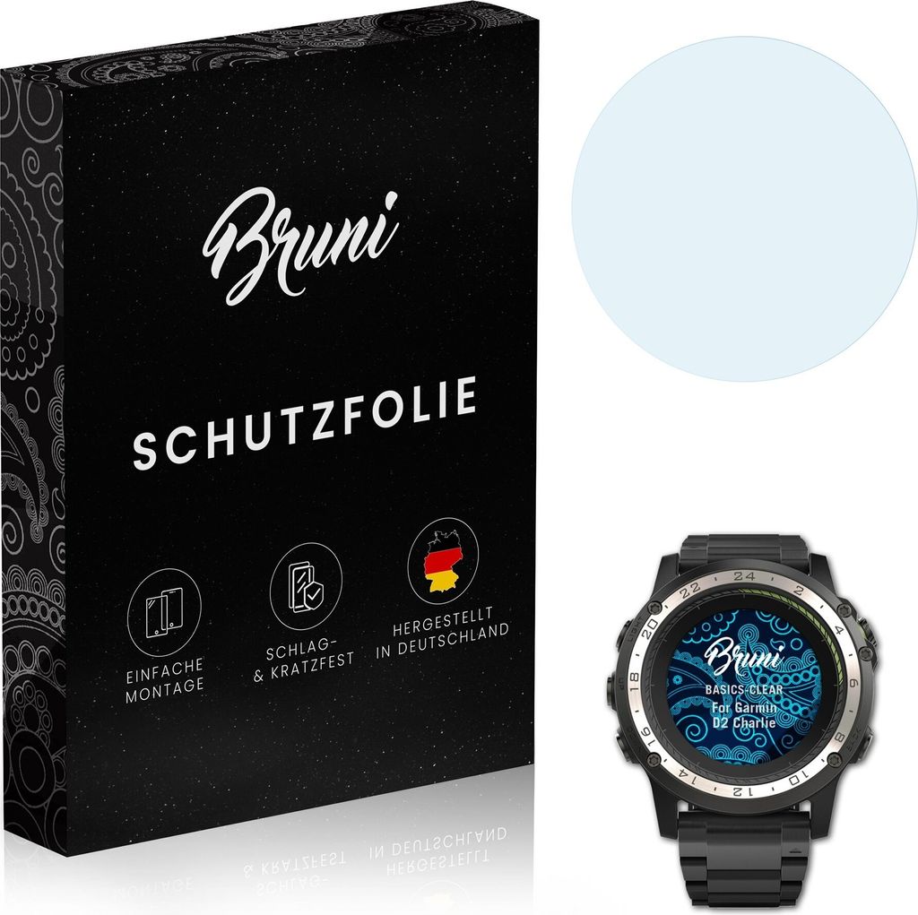Bruni Basics-Clear 2x Schutzfolie kompatibel mit Garmin D2 Charlie Folie