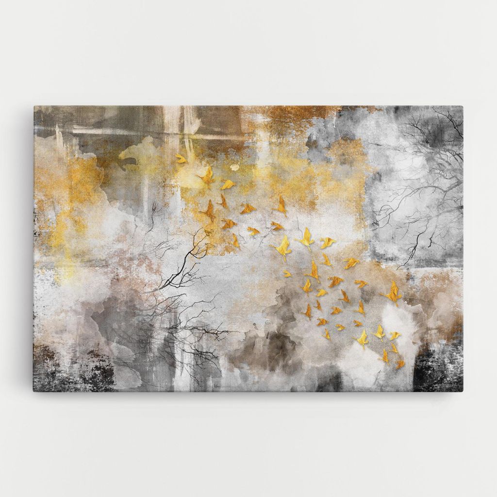 ARTHUB Leinwandbild 70x100 cm, Gold Birds Flying | Wohnzimmerdekoration, Hängende Bilder, Wanddekoration, Heimdekoration, Abstrakte, Abstrakte K...