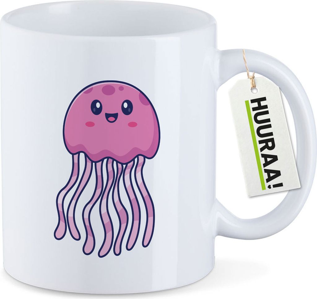Huuraa Kaffeetasse Qualle Comic 330ml Weiß Keramik Kaffeebecher Geschenkidee