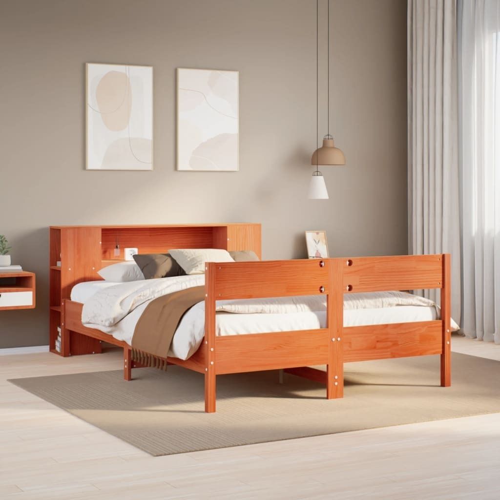Maison Exclusive - Massivholzbett mit Regal ohne Matratze Wachsbraun 140x200 cm