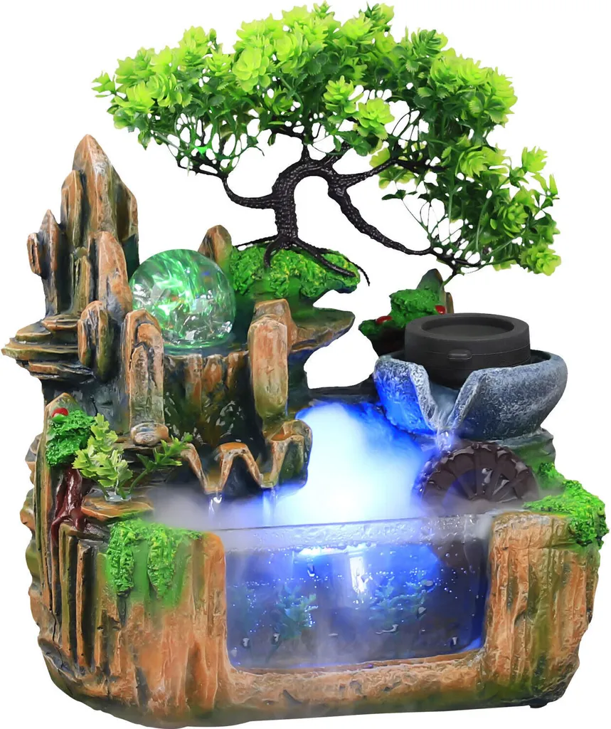 Fontaine de Bureau Cascade Lumineuse LED et Rocaille Naturelle