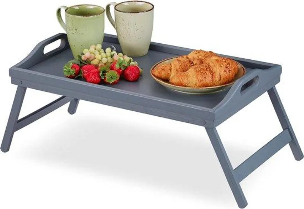 Plateau de lit pliant en bambou gris 65x50x30 cm pour petit-déjeuner