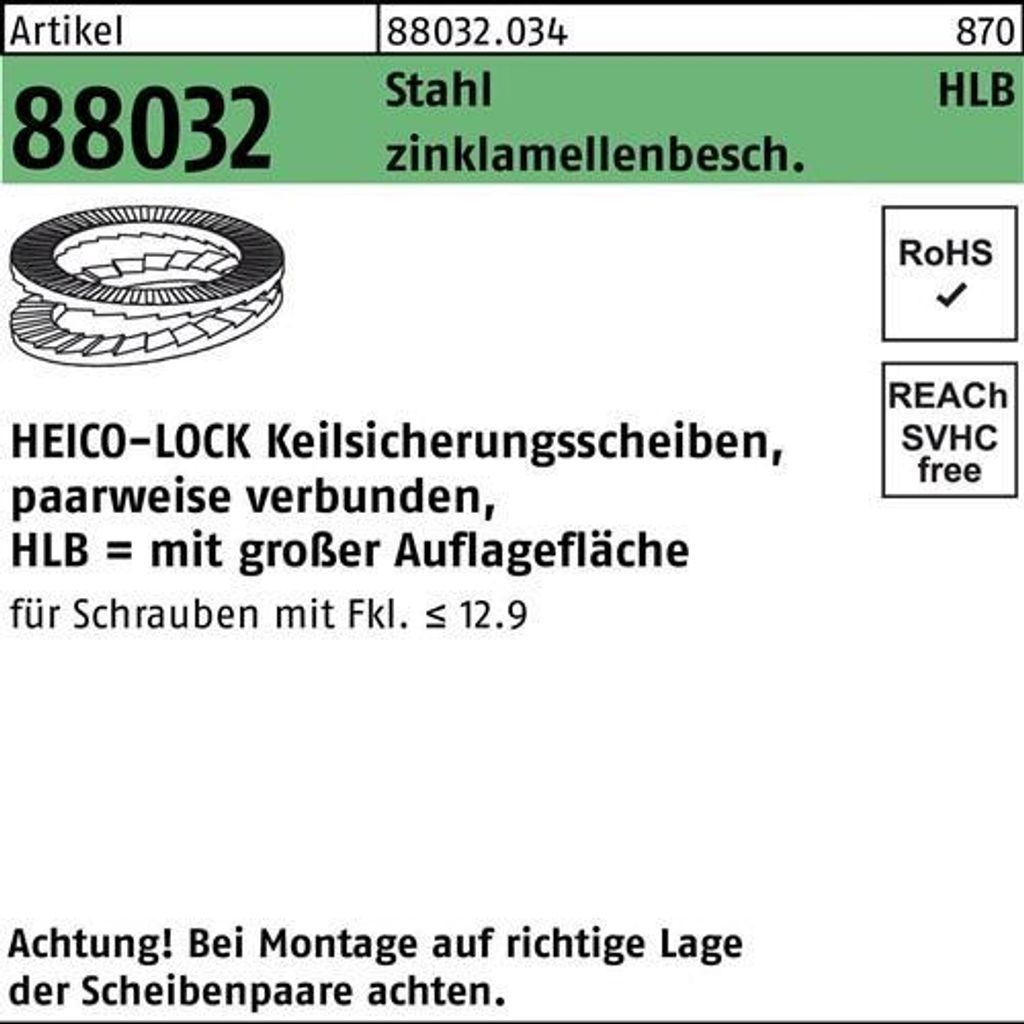 Keilsicherungsscheibe R 88032 HLB-10 Stahl zinklamellenbesch. breit
