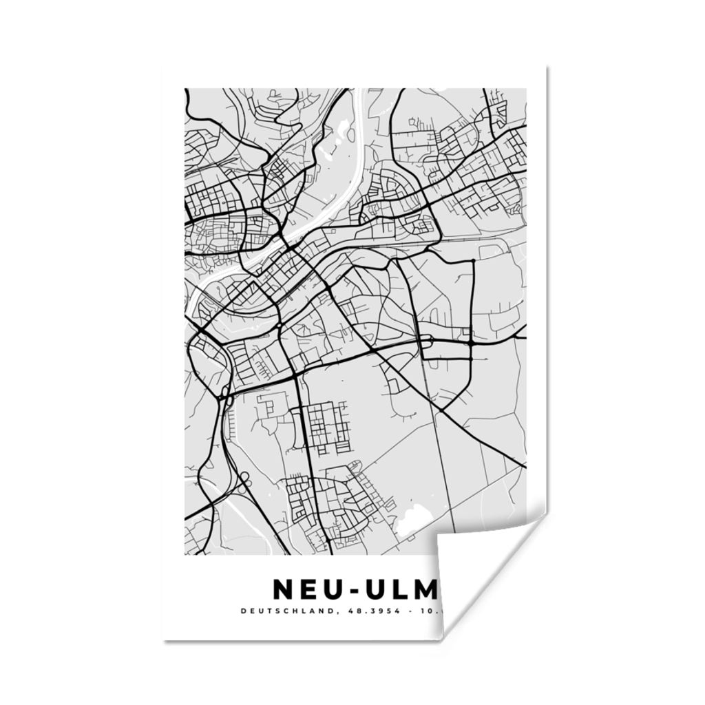 MuchoWow Poster Karte - Deutschland - Neu-Ulm - Stadtplan 120x180 cm - Kunstposter
