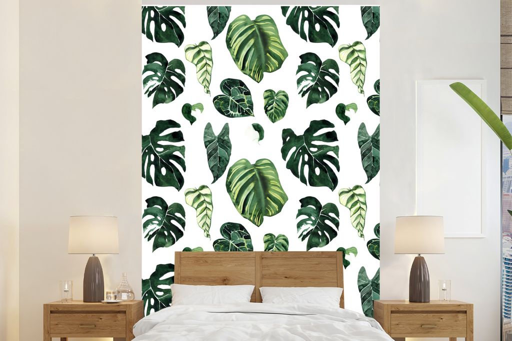 MuchoWow Fototapete für Wohnzimmer oder Schlafzimmer Wandtapete Vinyl Motivtapete Tropisch - Blätter - Grün - 180x280 cm - Wallpaper