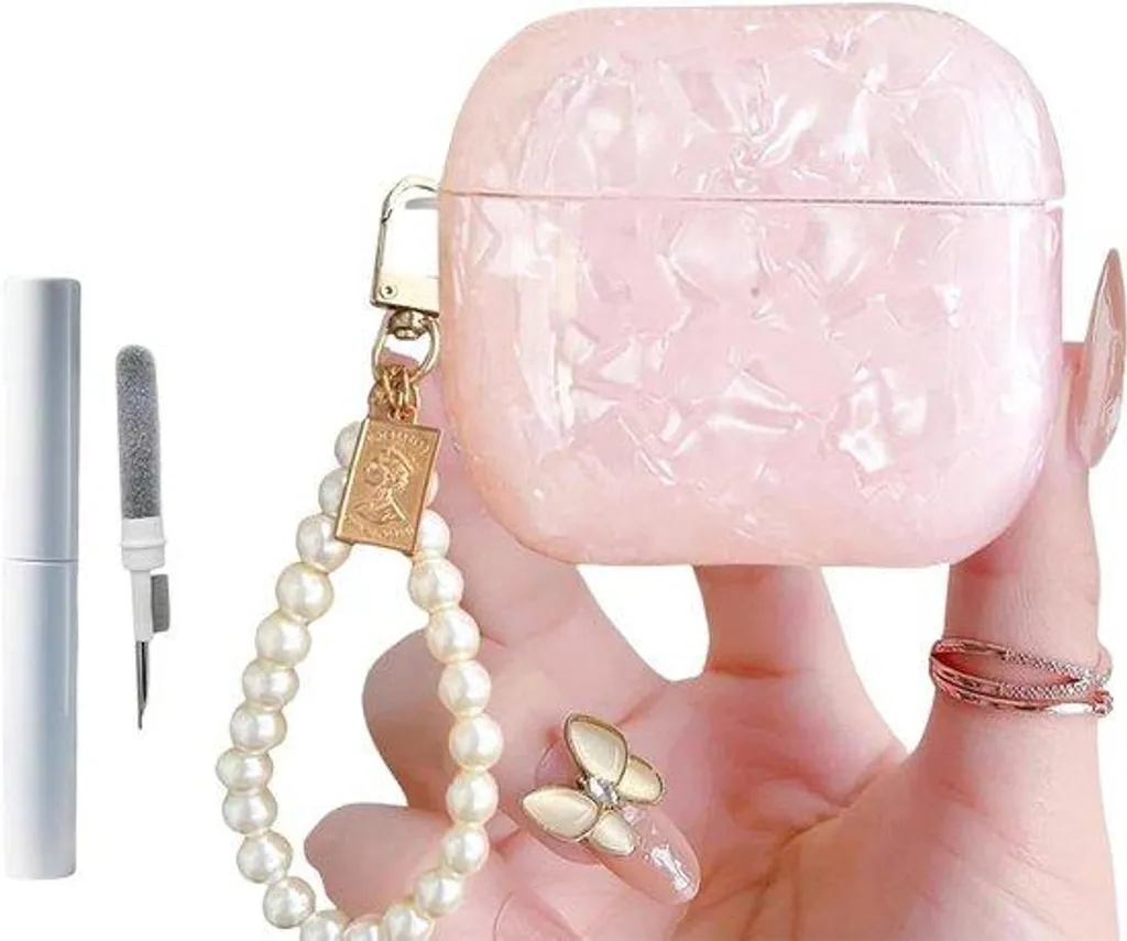 Étui pour écouteurs sans fil avec kit de soin et pendentif perles