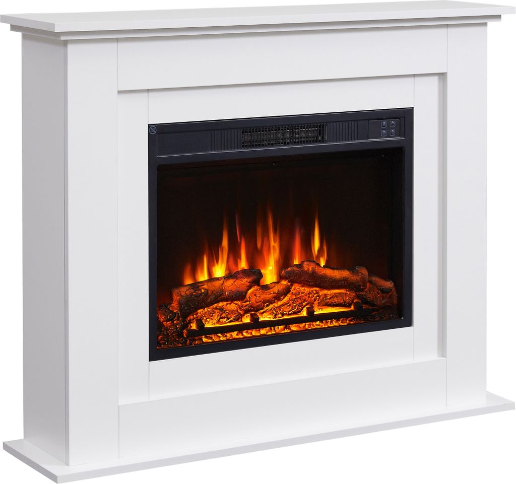 BALDERIA Elektrokamin Finn | Elektro Standkamin, 3D-Flammeneffekt, Ambientebeleuchtung, Heizung 2000W, Fernbedienung, adaptive Startsteuerung, Timer & Thermostat | Weiß