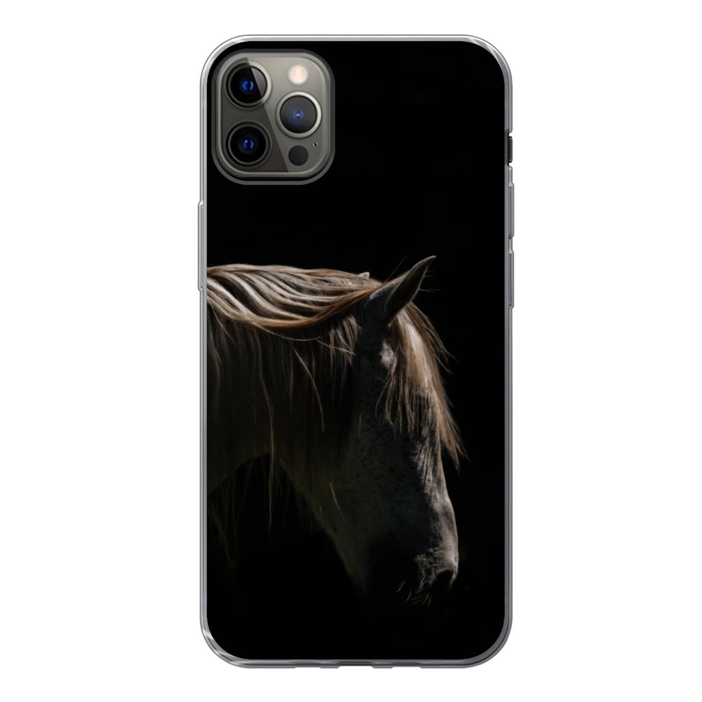 MuchoWow Handyhülle Schutzhülle Hülle für iPhone 13 Pro Max Pferd - Tiere - Weiß Silikon Softcase Handy Hülle - Mobiltelefon