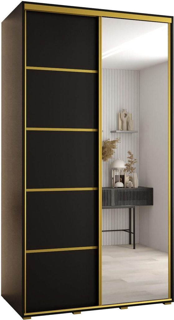 MEBLE KRYSPOL Cannes 5 Schrank mit 2 Schiebetüren - 205,2x140x60 cm - Schwarz Schwarz Gold