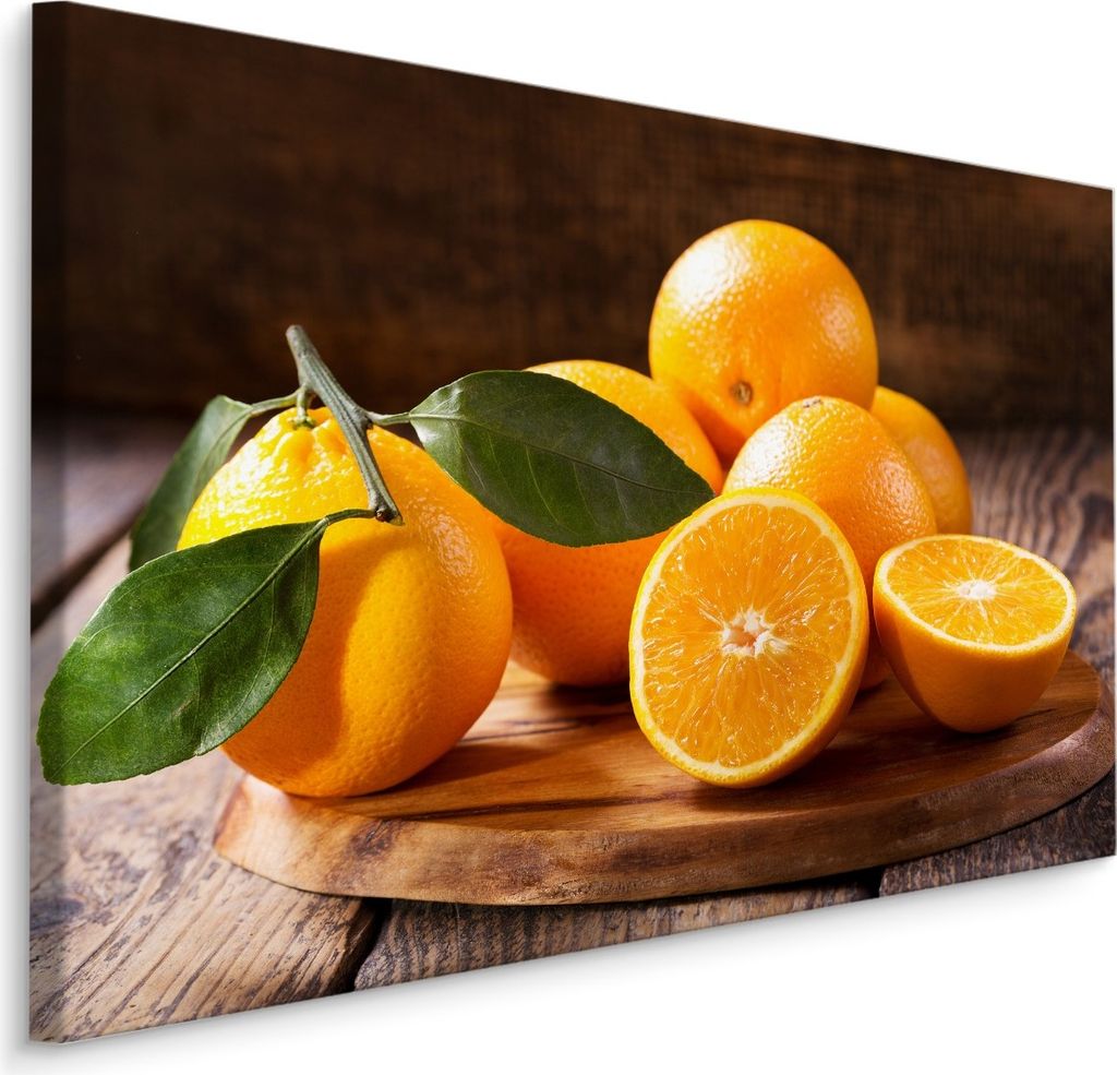 Fabelhafte Canvas LEINWAND BILDER 120x80 cm XXL Kunstdruck Obst Orangen Blätter Holz