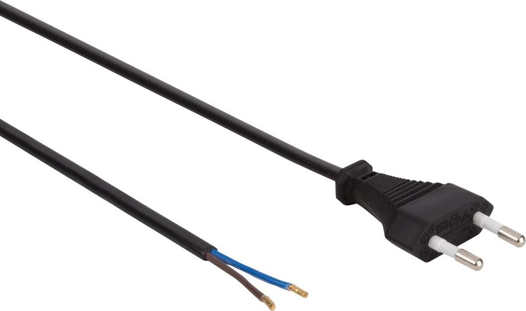 Perel Netzkabel, H03VVH2-F 2G0.75, 1.8 m, 2.5 A/230 V, 575 W, Type C (Eurostecker) auf C575, für