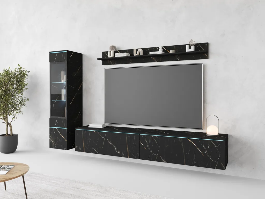 Meuble TV Mural et Buffet Bas San Sebastian Ensemble Salon Complet 3pcs