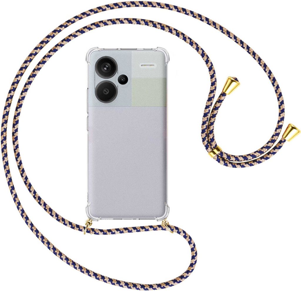 Handykette Backcover-Schutzhülle mit Band (Metall goldfarben) für Xiaomi Redmi Note 13 Pro Plus - blau+beige