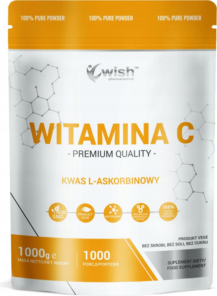 WISH Vitamin C L-Ascorbinsäure – 1 kg Pulver – Reines Vitamin C