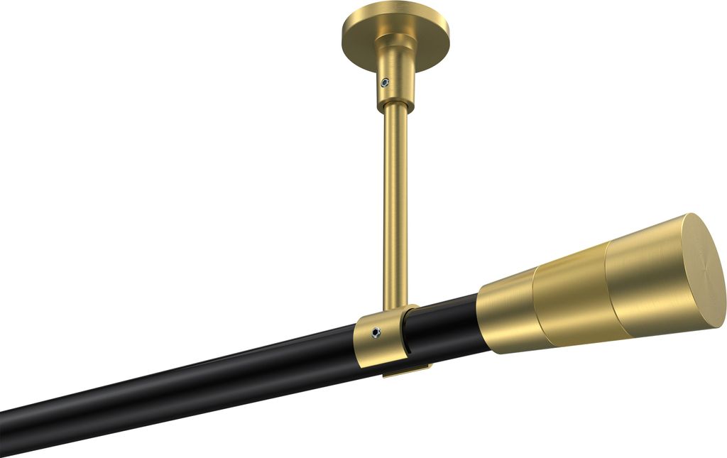 Interdeco Gardinenstange / Vorhangstange Schwarz / Messing-Optik, Typ Sonette Tanara (Konus Bicolor) ohne Ringe, Deckenmontage, 20 mm Ø 1-läufig,...