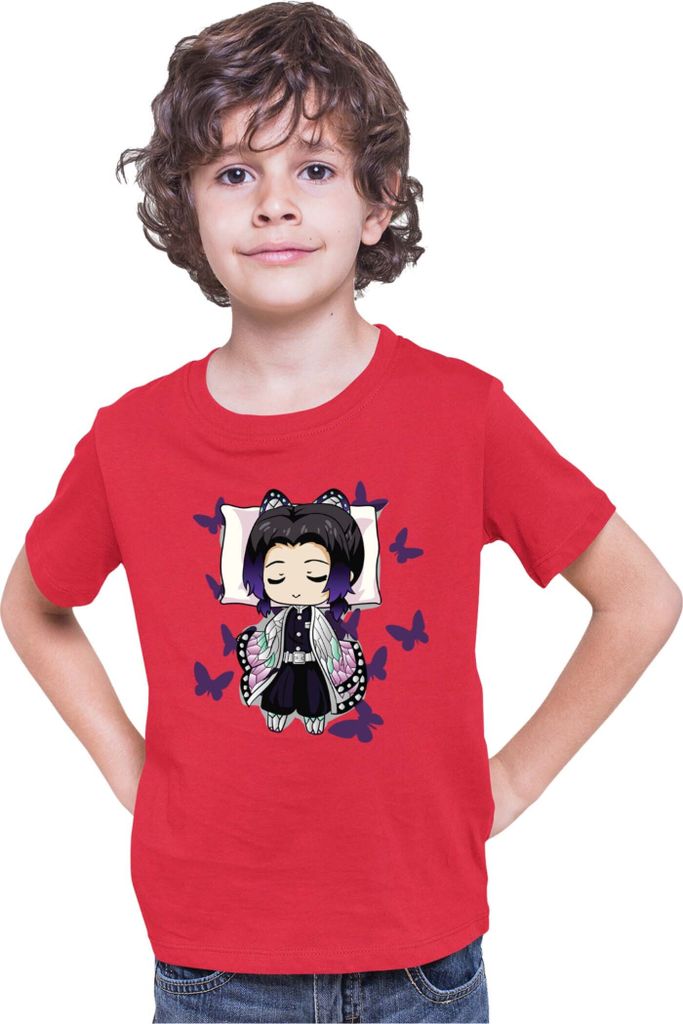 Kinder T-Shirt Demon Anime Slayer Kimetsu No Yaiba Shinobu Kocho Sleeping, 5-6 Jahr - 116 / Rot