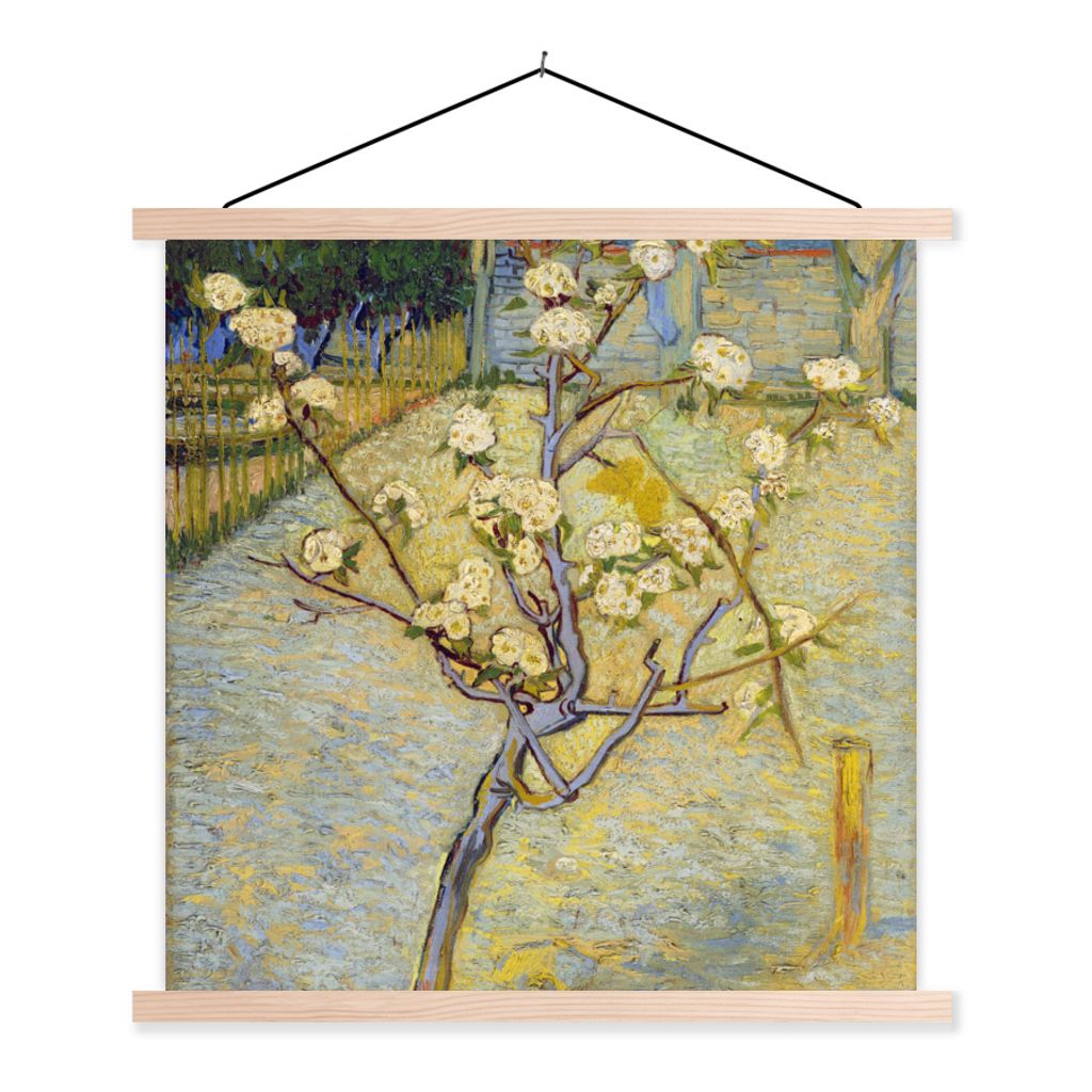MuchoWow Textilposter Blühender Birnbaum - Vincent van Gogh 60x60 cm mit holzfarbenen Rahmen - Wanddekoration