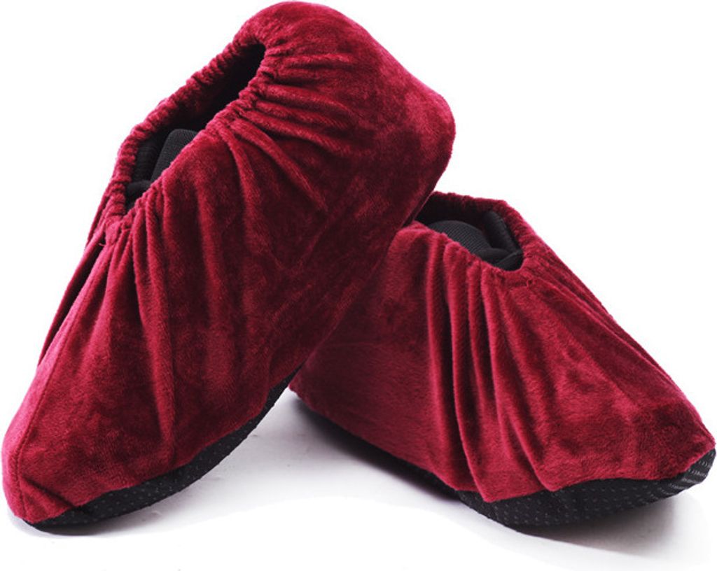 1 Paare Schuhüberzieher Anti-Rutsch Sohle Flanell Schuh Bedeckung Staubfrei Überschuhe für Haushalt Wiederverwendbar&Waschbare-weinrot