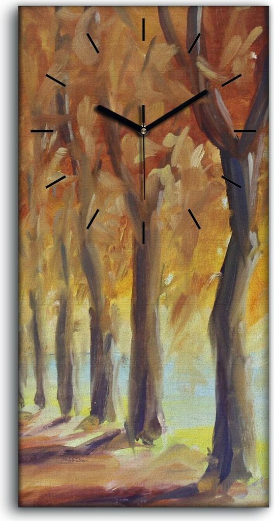 Leinwand Uhr Küche Wohnzimmer Bild 30x60 Ölgemälde Park Bäume Herbst Natur - schwarze Hände