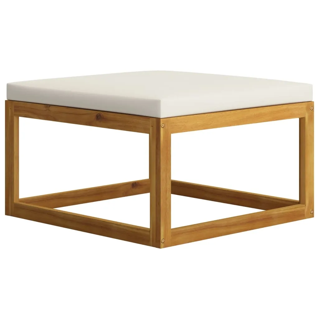 Sgabello in Legno Massiccio di Acacia con Cuscino Bianco Crema | Shop - 3