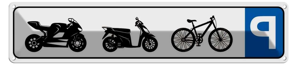 Metallschild 10x46 cm Parkplatz für Fahrrad, Mofa und Motorrad