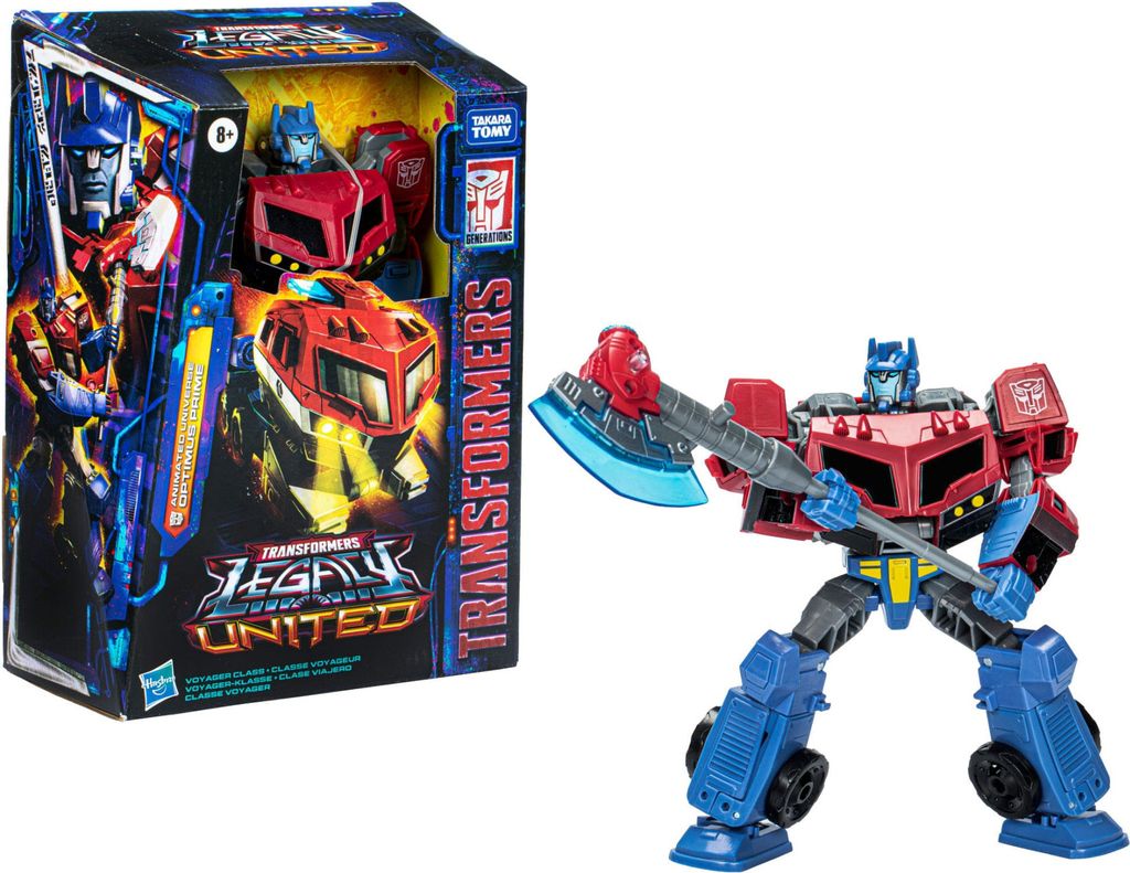 A Transformers action figure and its packaging are displayed against a white background.