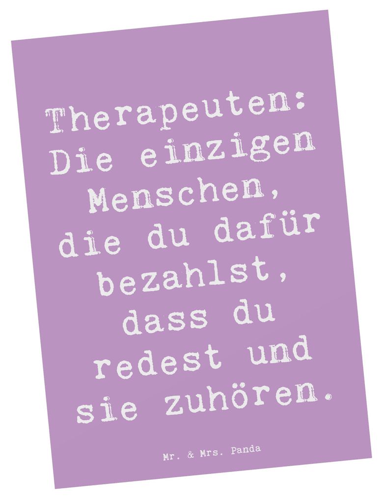 Mr. & Mrs. Panda Postkarte Spruch Wunderbare Therapeutin - Lavendeltraum - Geschenk, Zuhörerin, Berufsgestaltung, Grußkarte, Postkarten, bildkart...