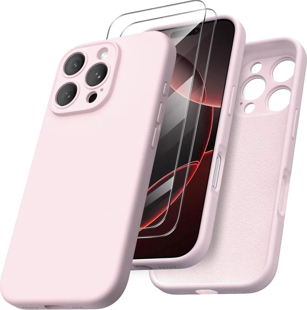 Custodia ORNARTO iPhone 16 Pro Rosa Silicone Liquido + 2 Pellicole