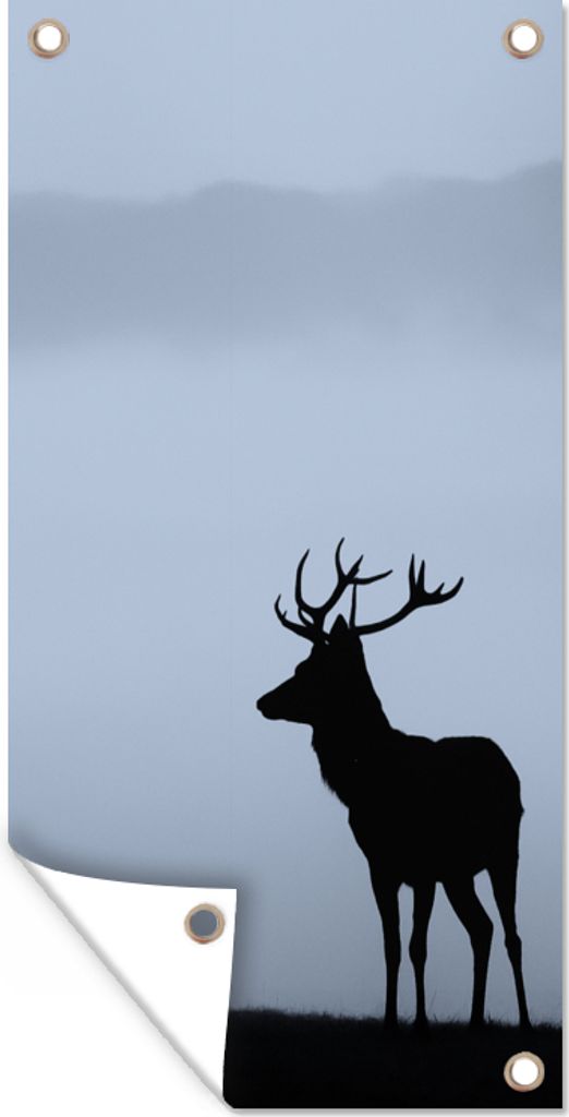 MuchoWow 40x80 cm Outdoor-Poster Gartendeko Sichtschutz Garten Poster für den Garten Hirsch - Nebel - Silhouette