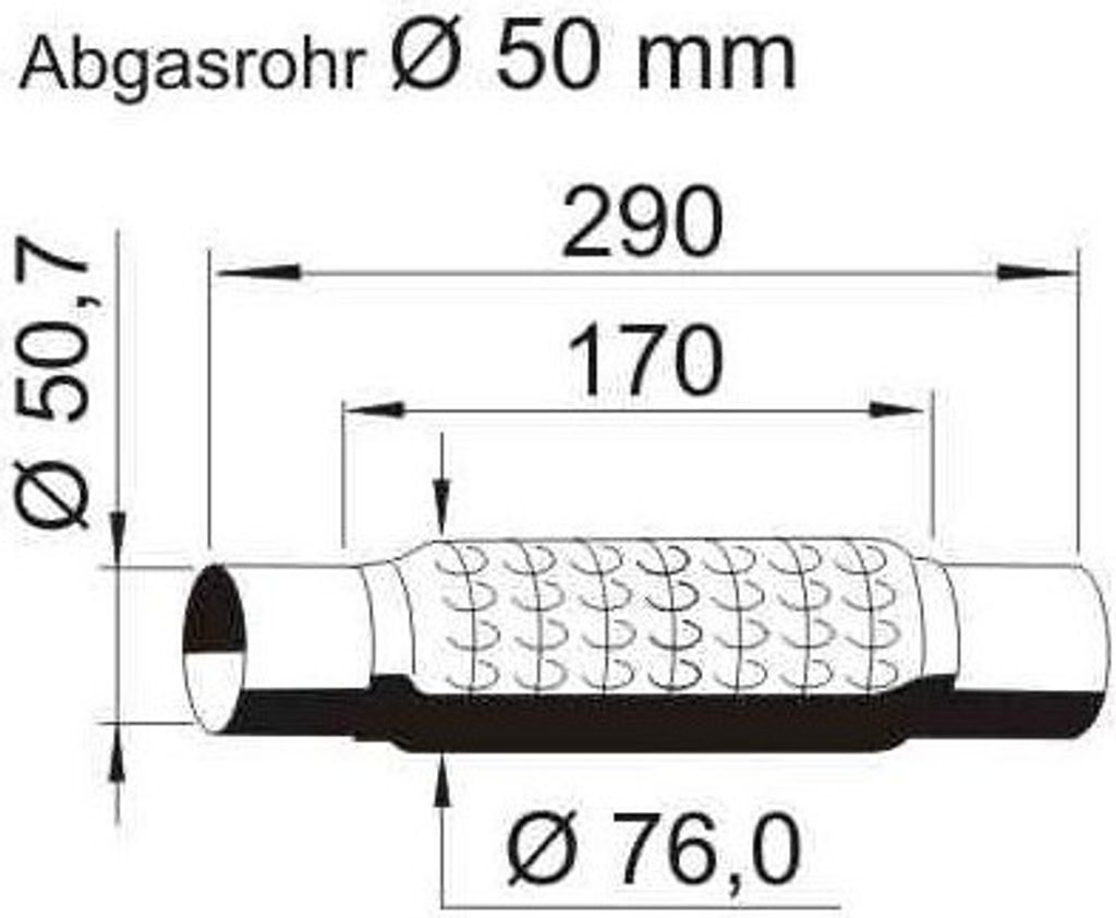 VEGAZ UFR-630 Ø50mm Flexrohr Auspuff Abgasrohr 170mm für VW Golf V Schrägheck (1K1) GOLF PLUS (5M1, 521) Caddy III Kombi (2KB, 2KJ, 2CB, 2CJ)
