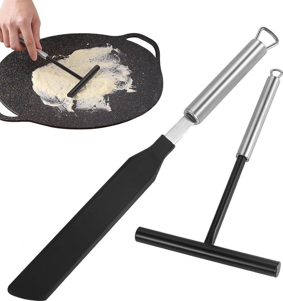 OKWISH Pfannenwender, Edelstahl & Silikon Teigschaber Set, 2-teilig, Spatel & Pfannkuchenwender für Crêpes, Pfannkuchen & Backen – Robust & Pra...