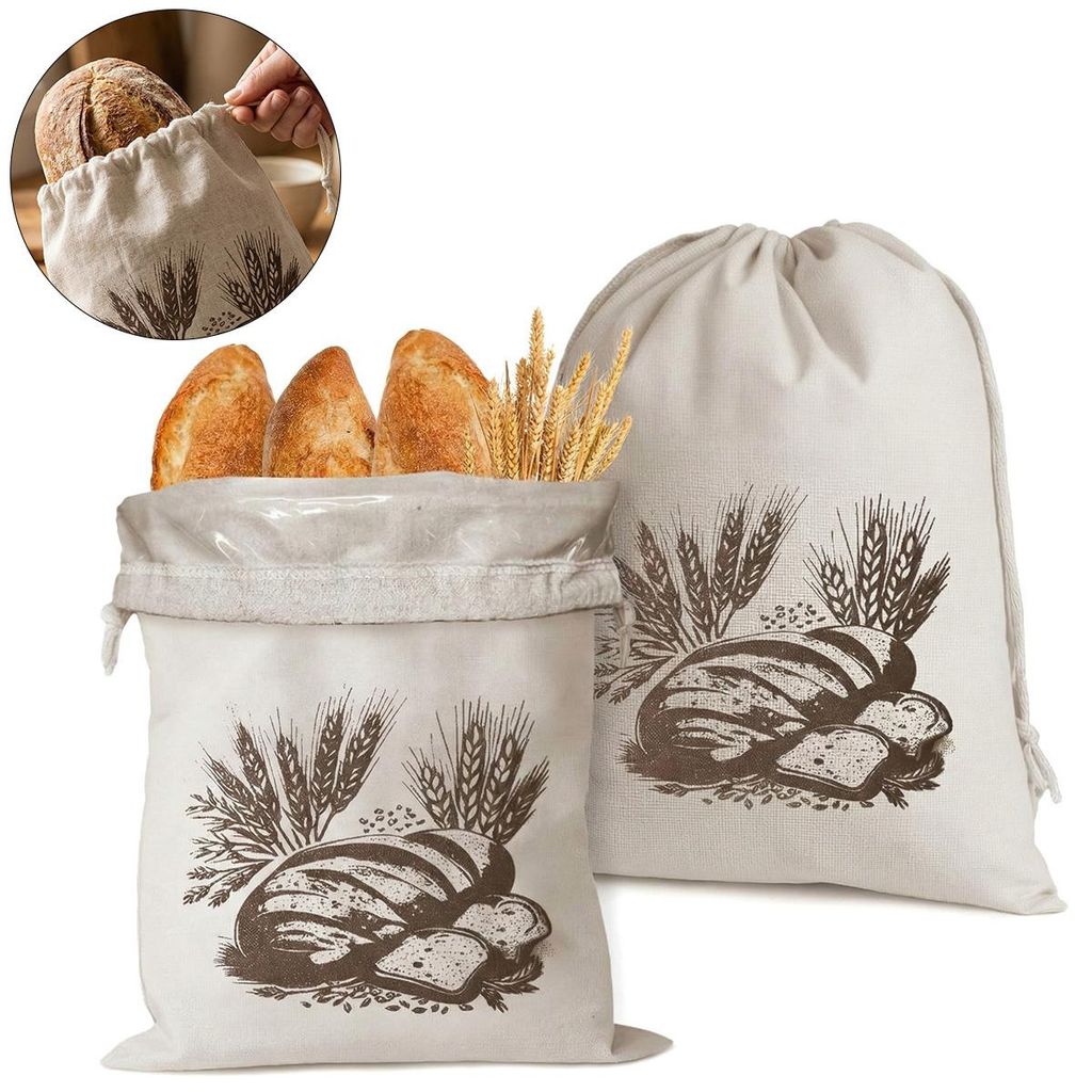2 Stück Groß Brotbeutel Leinen, 30*40 cm, Brotaufbewahrung, Produktbild 