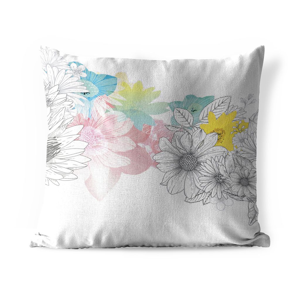 MuchoWow Outdoor Kissen - Illustration eines Blumenmusters mit Farbe - 40x40 cm - Wetterfest - Lounge Kissen - Kopfkissen - Interieur - Polster m...