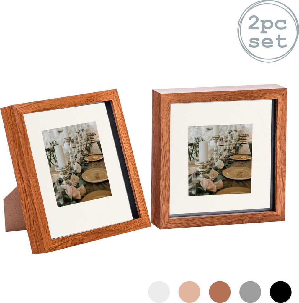Nicola Spring 2 Stück 8 x 8 3D-Schatten-Kasten-Foto-Rahmen-Set - Craft Anzeigen Bilderrahmen mit 4 x 4 Montage - Glas Aperture - Dark Wood / Elfen...